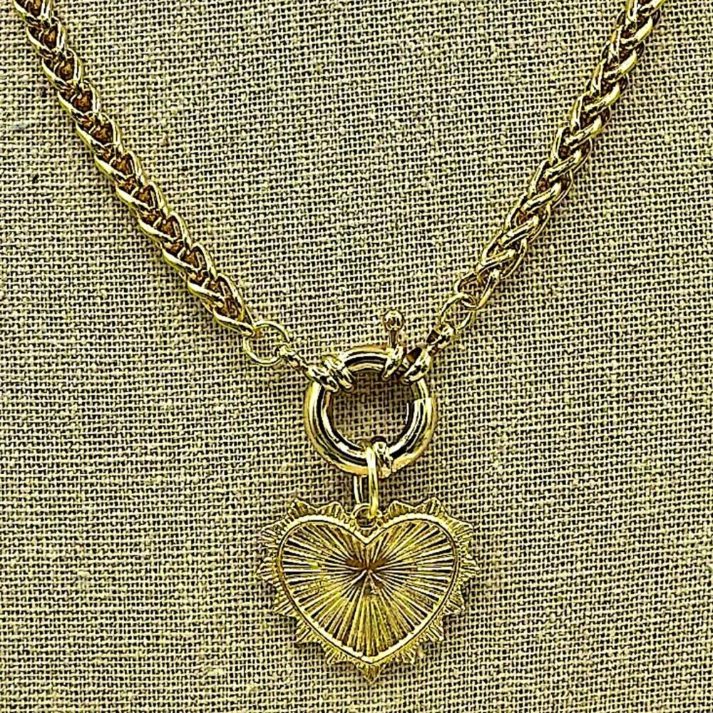 Gold Luxe Heart Statement Necklace Chunky Oversized - Picture 6 of 7